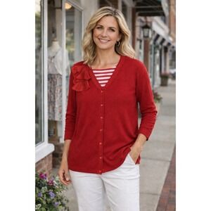 Rafaella Red Button Up Cardigan Sweater Size 1X Ruffle Detail Discontinued